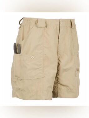 AFTCO Original Fishing Shorts Men's Nylon 7 Pockets Size 38 Elastic Waist Khaki